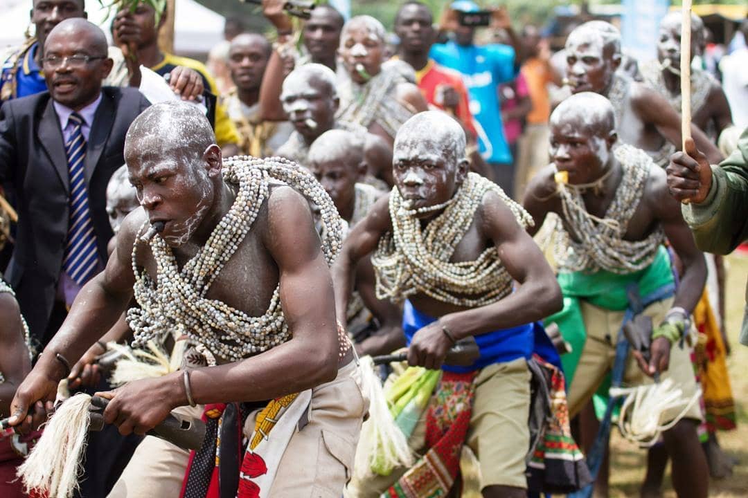 Bagisu people showcasing traditional culture in Uganda